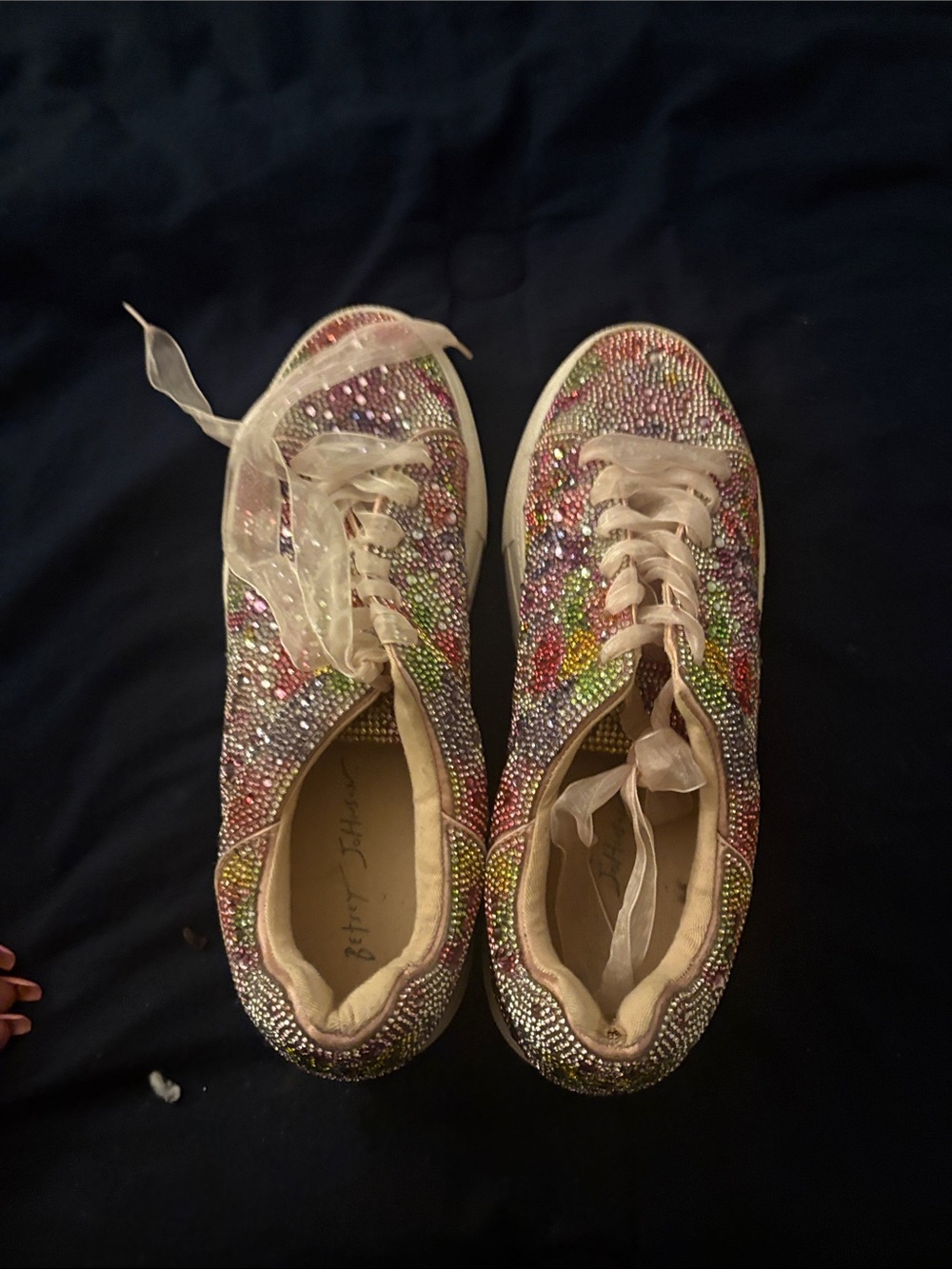 Sparkling Multicolor Rhinestone Women's Sneakers - Lace-Up